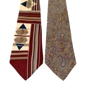 CONTE di MILANO and DAMON 2 Piece Men’s Neck Ties 100% Silk Geometric & Paisley